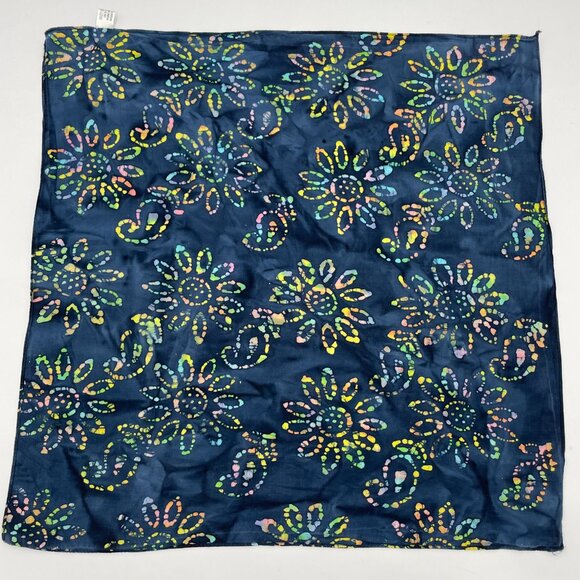 Batik Bandana Scarf Floral Paisley Blue Colorful Hippie Boho Unisex Cotton Artsy - Picture 1 of 10